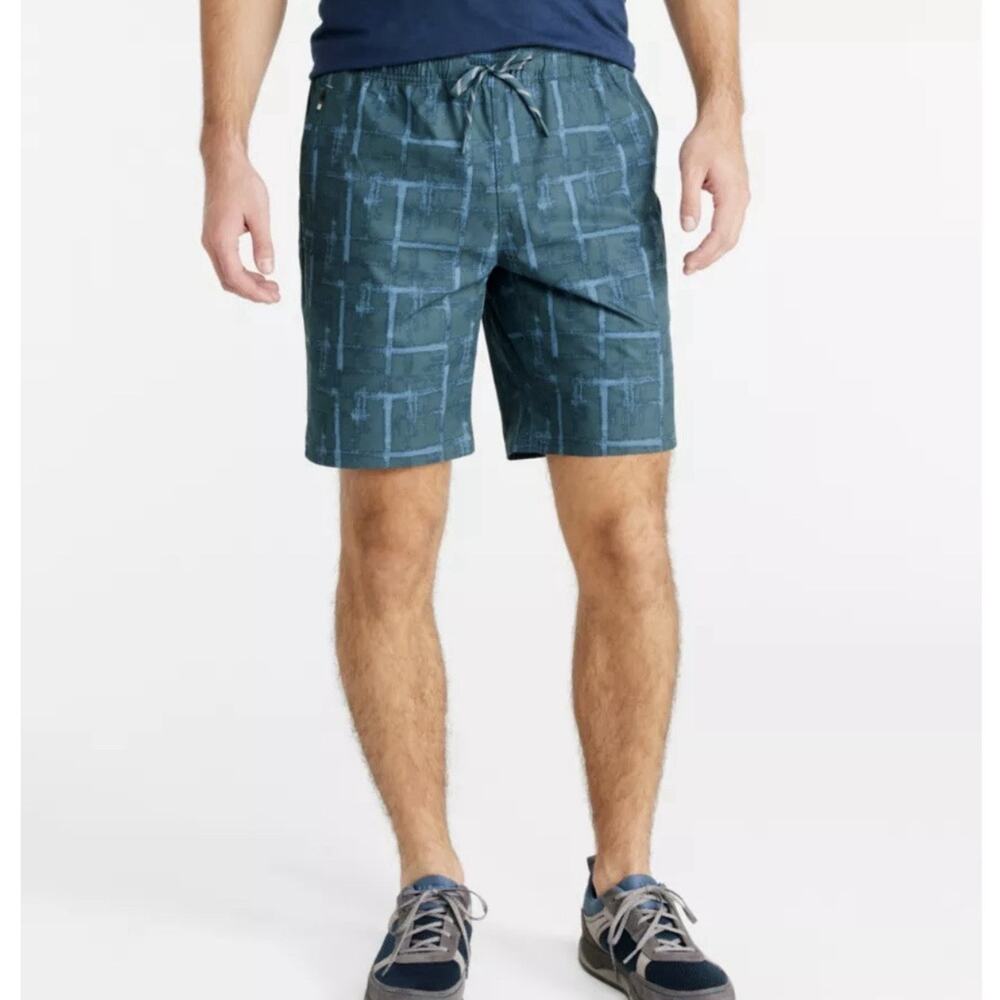 LL Bean Shorts Mens Large Teal Print Quick Dry Multisport Elastic Waist